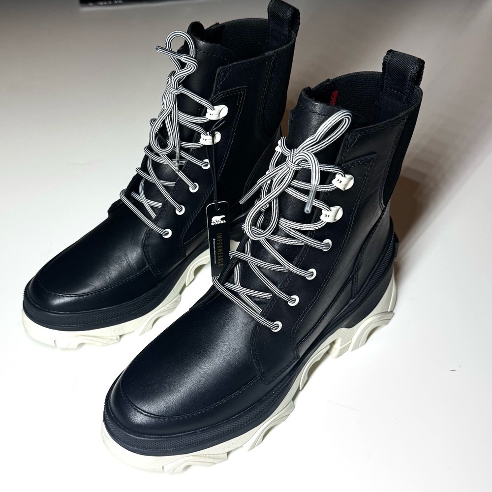 SOREL Women's Brex Lace Black Leather Waterproof  Boots Size- 7.5
